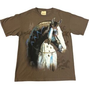 Vintage Y2K The Mountain Horse Tee Medium Leather Tag Western Native American
